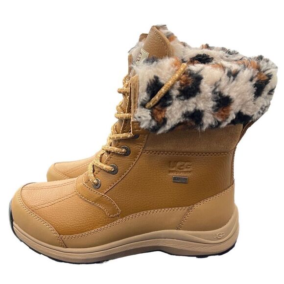 UGG Boots WMNS 6 Fur Trim Brown Zaylee Waterproof Snow Leopard Animal Print Tall - Picture 7 of 8